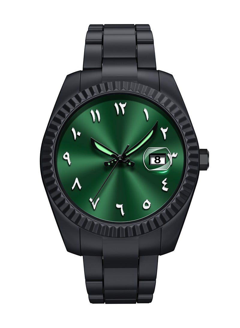 إيه آن د دبليو ساعة عربية سوداء رجالية بقرص أخضر صنراي، ساعة كوارتز بأرقام عربية مع عرض التاريخ وعقارب مضيئة، مقاومة للماء 3ATM، زجاج معدني، هدية لمحبي الساعات العربية - Image 1